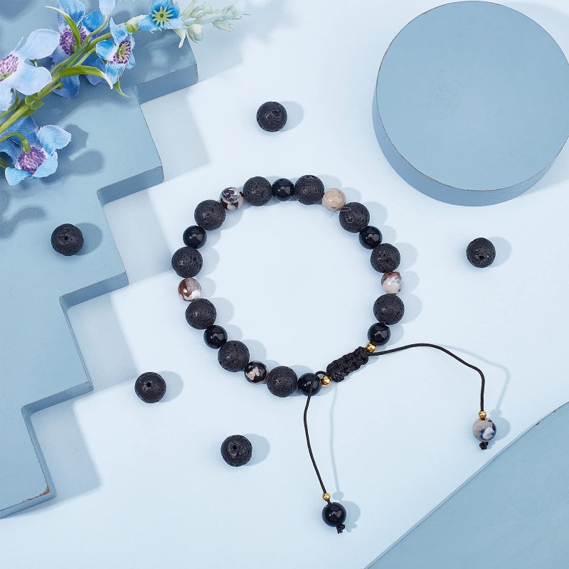 NBEADS 1 Box About 90-100 Pcs 10mm Natural Lava Beads, Black Rock Gemstone Round Loose Beads Energy Stone Loose Beads for Jewelry Bracelet Necklace Making - Image 2
